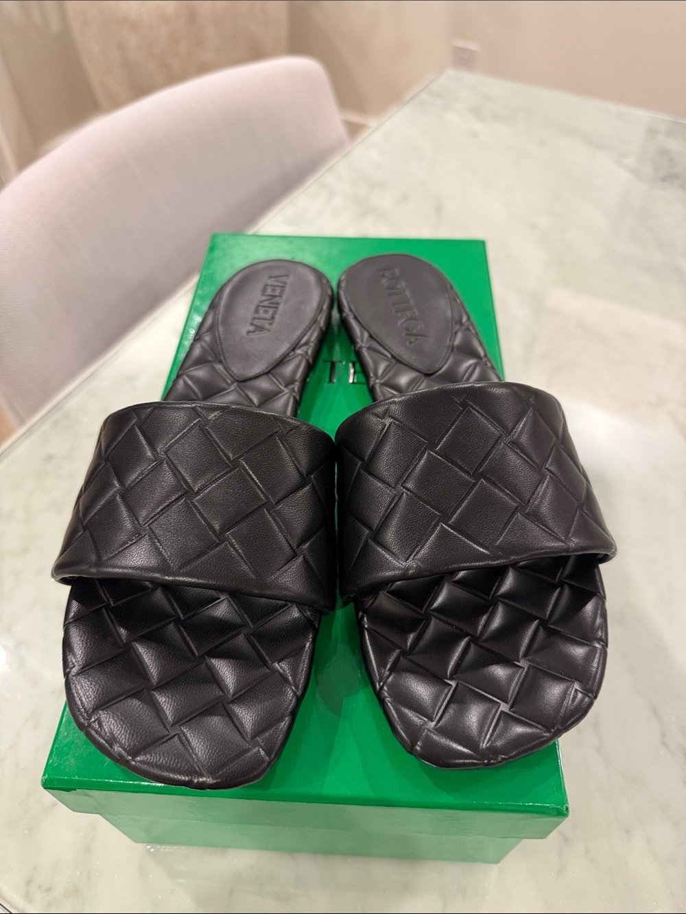 Bottega Veneta Black Quilted Leather Slide Sandals